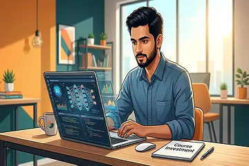 Image of a man researching AI and ML Course Fee in India